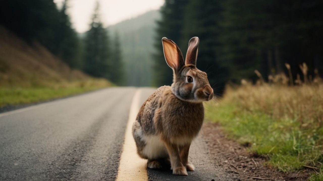 A Rabbit sitting in a Road - Spiritual Meaning of Rabbit Crossing Your Path